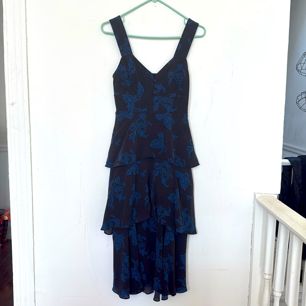 A.L.C. Black and blue Silk tiered Paisley dress